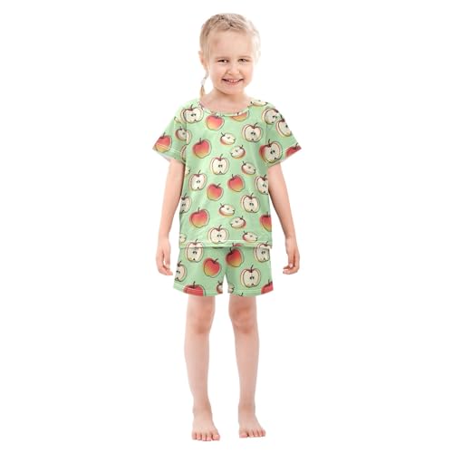 Apple Green Cartoon Cute Pattern Summer Cute Pajama Sets, Short Sets for Daily Wears and Sleep Wears3