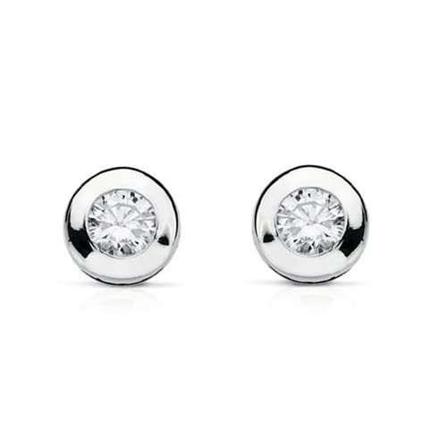 Monde Petit Pendientes Bebe o niña Oro Blanco chaton redondo - Estuche Regalo - Certificado de Garantía - Mondepetit