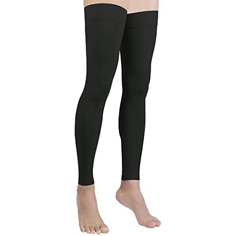 Thigh High Compression Stocking Footless - Pair, Thigh-Hi Leg Compression Sleeves Unisex, 20-30mmHg Gradient Compression with Silicone Band, Opaque, Best for Varicose Veins, Edema, Swelling, Black XL Cover