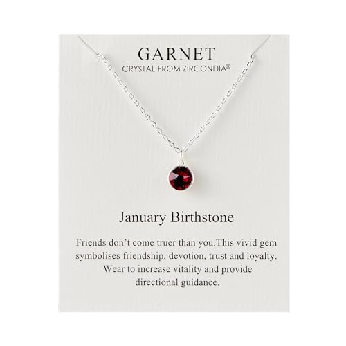 Philip Jones January (Garnet) Birthstone Necklace Created with Zircondia Crystals
