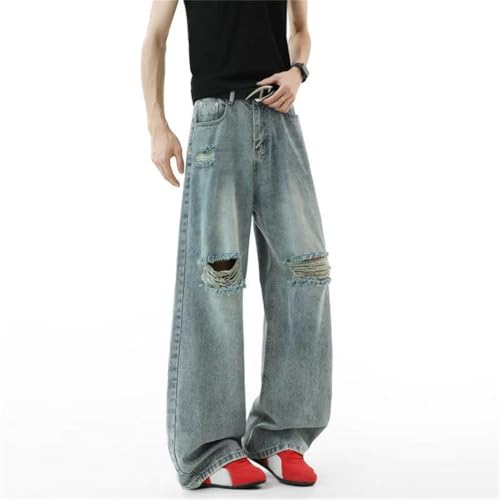 Men's Denim Ripped Pants, Summer Baggy, Solid Color Straight Loose Fit Jeans, Stylish Trousers2