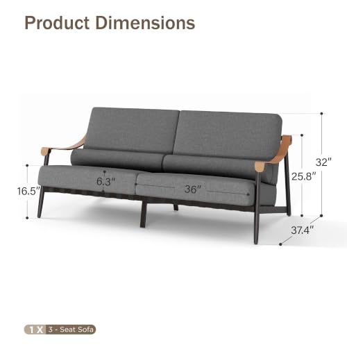 Image of PHI VILLA Modern Outdoor Sofa with Extra Thick 6.3 inch Cushion,Deep & Wide Seat Patio Couch for Deck Front Porch Backyard