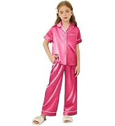 Arshiner Satin Pajamas for Girls Soft Silk Pjs Button Down Short Sleeve Sleepwear Set