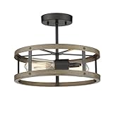 EAPUDUN Farmhouse Ceiling Light, 13‘’ Imitation Wooden Semi Flush Mount Ceiling Light Fixture, Retro 2-Light Ceiling Lamp for Hallway Entryway Bedroom Kitchen Dining Room SMA1139-FBDT