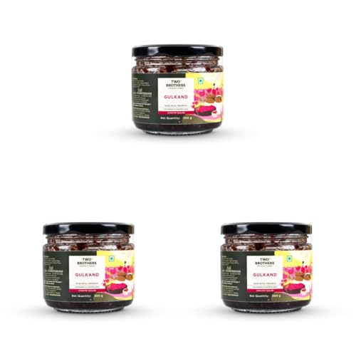 Image of Two Brothers Organic Farms - Natural Gulkand (300 G) | Rose Petal Jam Made Without Refined Sugar | Sweetened with Raw Honey & Mishri | Natural & Traditional Preserve | Desi Gulab Gulkand (Pack of 3)