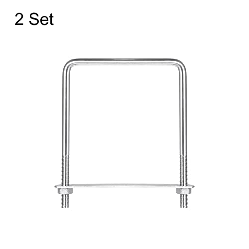 Image of uxcell Square U-Bolts, 2 Sets 102mm(4.02 inch) Inner Width 140mm Length M8 304 Stainless Steel U Clamp Bolt with Nuts and Plates, for Boat Trailer