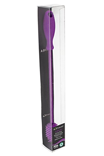 A-Brush Silicone Bottle Brush Cleaner BPA Free - Long Handle Baby Bottle Nipple Brush Ideal for Glass & Plastic Water Bottles Tumblers (Purple Small 9.5") - Thumbnail 3