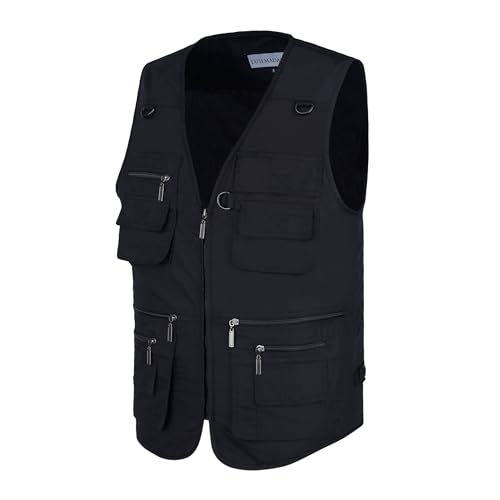 Image of Men's Stone Washed Denim Multi-pocketed Fishing Work Outerwear Vest