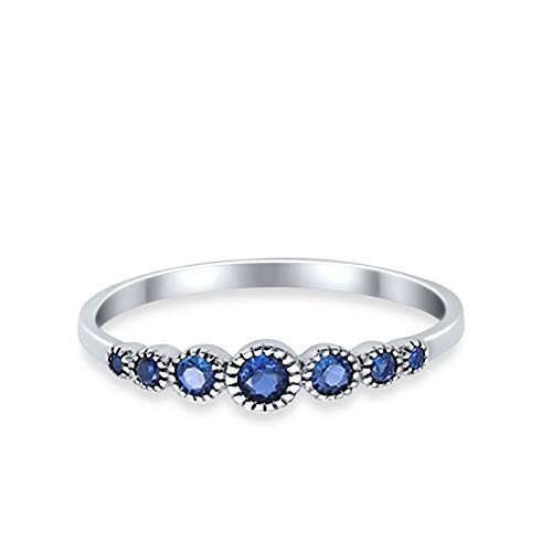 Simulated Blue Sapphire Cubic Zirconia Size-9 Half Eternity Petite Dainty Wedding Band Ring Round Simulated Cubic Zirconia 925 Sterling Silver