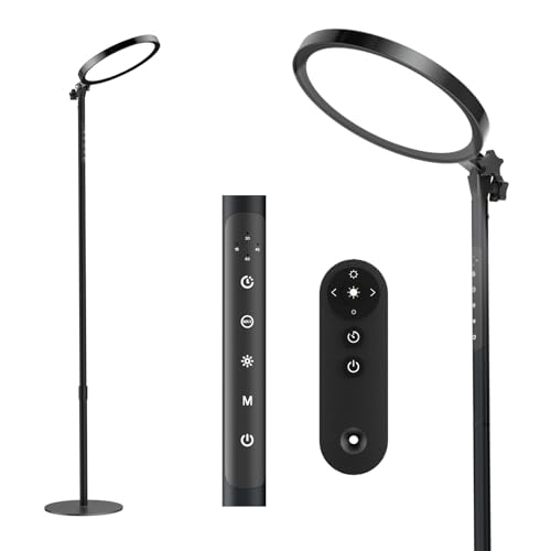 RICIAL Light Therapy Lamp,12000 Lux UV-Free Sun Lamp Full Spectrum Sunlight Lamp with 12" Panel/71 High/4 Color Temperature/5 Brightness/Remote Control, 2 in 1 Retractable Floor Light Therapy Lamp