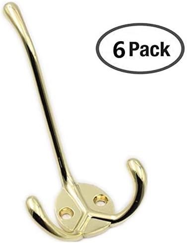 Wall Mount Hook with Three Flared Prongs, VLV Home Storage Robe Towel Coat Jacket Tri-Hooks, (6 Pack, Gold)