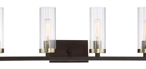 Image of Minka Lavery 3044-560 Ainsley Court Vanity Bath Light, 4-Light, 240 Total Watts, 32.75-in H x 9.25-in W, Aged Kinston Bronze with Brushed Brass Highlights