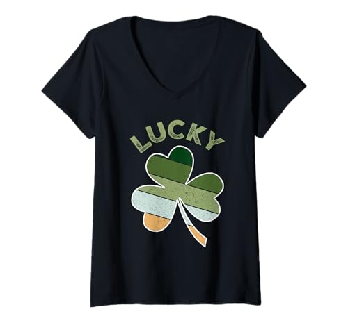 Donna St Patrick Day Lucky Clover Shamrock Irlanda Irlandese Maglietta con Collo a V
