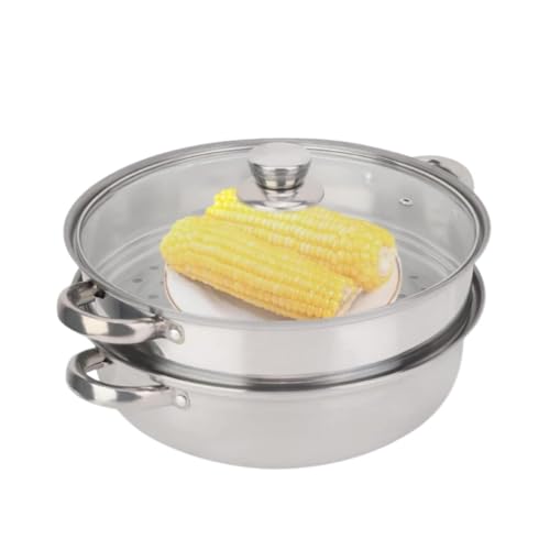 Olla de vapor, 28 cm/11 pulgadas de alimentos de 2 capas de vaporizador de vapor de vapor de acero inoxidable con inserto de vapor y tapa de vidrio para todas las superficies de