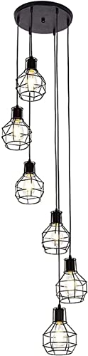 PCXEHUYP Lámparas de araña para decoración del hogar, para Pasillo, Estilo rústico, Techo Alto, Estilo Antiguo, Moderno, Colgante, Jaula de Metal, Estilo Retro, Vintage, Industrial, para es