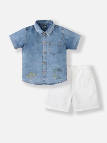 Image of Nautinati Boys Printed Collared Shirt with Shorts Clothing Set | Age 1-5 Years