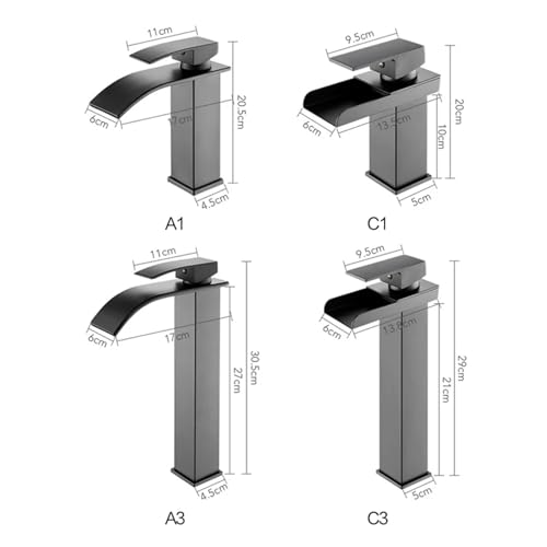 Grifo de lavabo de diseño cuadrado negro mate con efecto cascada premium 4