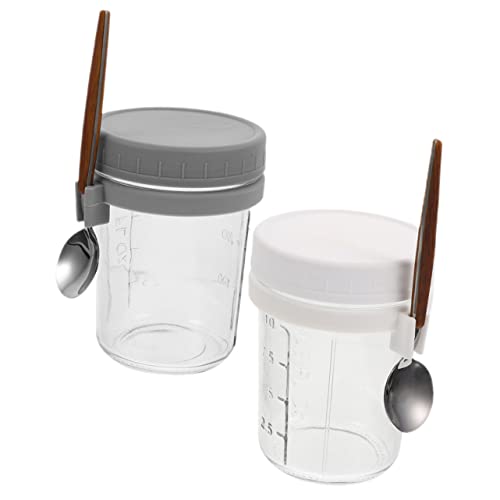 GLEAVI 2Juegos Taza de Portátil de Vidrio Frascos de Avena para Yogur y Leche Color