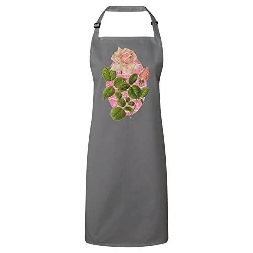 Tablier premium gris roses vintage et collage botanique de qualité supérieure