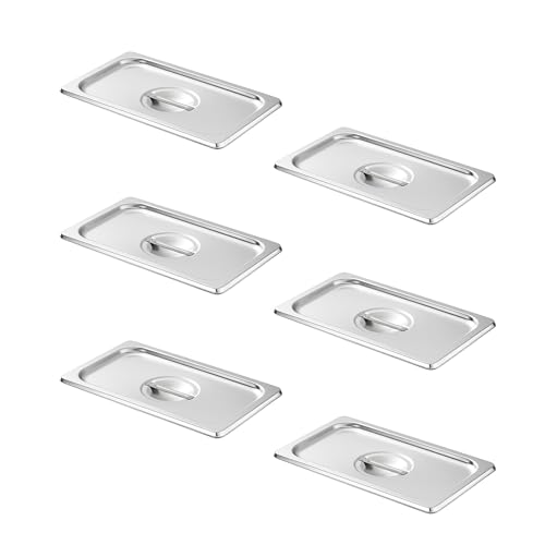 HECMAC 6-Pack 1/4 Size Hotel Pan Cover, Stainless Steel Solid Steam Table Catering Food Pan Lid with Handle