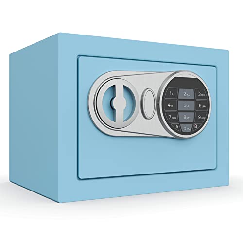 GOLDENKEY Safe and Lock Box Digital Electronic Security Keypad Mini Small Safes with Black Safe Box for Home Office Travel Business Use, 0.236 Cubic Feet BLUE GOLDENKEY Safe and Lock Box Digital Electronic Security Keypad Mini Small Safes with Black Safe Box for Home Office Travel Business Use, 0.236 Cubic Feet BLUE