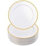 Goodluck Platzteller, 30,5 cm, Weiß und Gold, 50 Stück, Einweg, wiederverwendbar, BPA-frei, Abendessen, Hochzeit, Party
