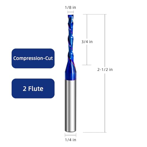 Image of 2PCS Solid Carbide Spiral Up-Down Cut Router Bit 1 /4 inch Shank,1 /8 inch Cutting Diameter,2-1 /2 inch OAL with Coated CNC Woodworking Compression Bit for Cutting Carving Slotting & Milling