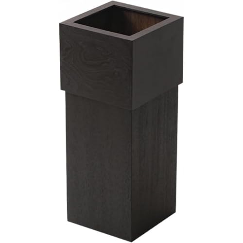 WhiteForest 木製の正方形の黒クルミ色のゴミ箱、無垢材のゴミ箱、家庭用、リビングルーム、寝室、オフィス、ゴミ収納箱 (ハイバレル,ブラック)