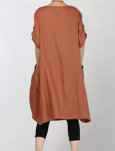 Image of LaovanIn Women's Plus Size Tunic Dress Summer Cotton Linen T Shirt Knee-Length Dresses