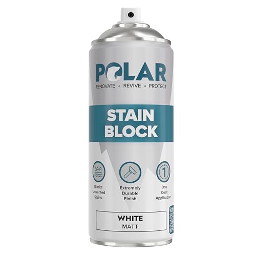 Polar Stain Block Spray - 1 x 400ml | Matt White | Prevents & Removes Stains Grease Water Marks & Rust on Internal Walls & Ceilings | Primer Spray for Wood Plastic Tiles & Painted Surfaces