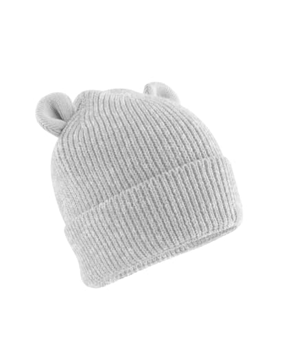 Image of 4SP Organic Cotton Baby Bear Beanie Hat, Hand Wash, Unisex, Ribbed Knit Design (UK, Age, 6 Months, 12 Months, Cloud Grey)