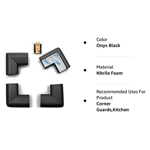 Corner Protector For Baby (4 Large Corners) - Rovingcove Hefty-Fit Heavy-Duty Soft Rubber Foam Furniture Corner Bumper Guards, 3M Adhesive Pre-Taped, Onyx Black #TOP7