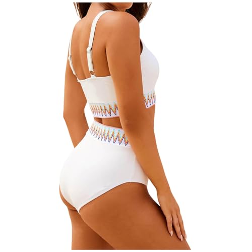 Bikini para mujer, conjunto de bikinis deportivos, trajes de baño de dos piezas, estilo vacacional, parte superior y cintura alta, traje de baño, traje de baño elegante, traje de baño, Blanco, S