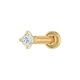 0.07 Carat 4-Prong Solitaire Natural Diamond Nose Stud Body Piercing Jewelry in 18K White Gold Screw Back Nose Ring