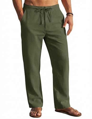 COOFANDY Men's Drawstring Linen Pants Casual Summer Beach Yoga