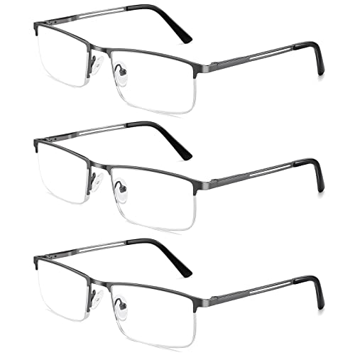 VVDQELLA Gafas Presbicia, Marco metálico con bisagras de muelle Ligeras y Calidad Contra Luz Azul & UV Evita la Fatiga Ocular Reading Glasses Eficiente para PC, Smartphone, TV, con Funda Gris 2.00 Cover
