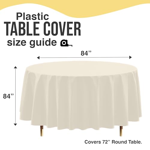 Image of Exquisite 66% Thicker Premium Ivory Round Tablecloth 0.5 Mil 12 Pack Plastic Table Cloth Disposable 84 Inch Round Plastic Tablecloth Won't Tear Easily Like Cheap Thin Brands