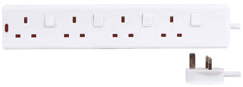 PRO ELEC 4 Gang Switched Extension Lead 5m UK Power Strip 13A White