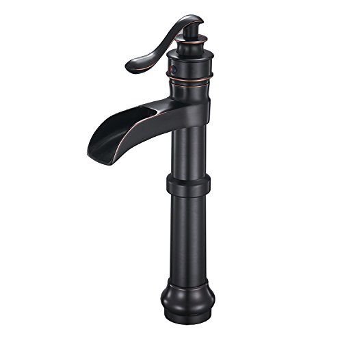 BWE Oil Rubbed Bronze Waterfall Spout Single Handle Lever Hole Bathroom Vessel Sink Faucet Commercial