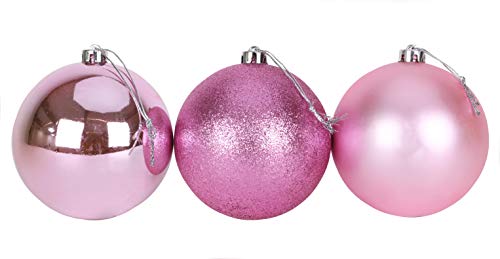 Christmas Concepts® 3-150mm (6") Extra Large Baubles - Shiny, Matte & Glitter Design - Christmas Decorations (Baby Pink)