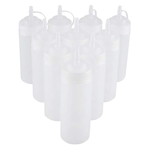 340ml 10pcs / Set Plastic Condiment Dispenser Condiment Squeeze Bottle for Sauce Oil Cream Vineger Oil Ketchup Griddle(white) Cover