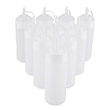 Aladeno 340ml 10pcs / Set Botellas Exprimibles de PE Botella Dispensadora de Condimentos Flexible Botella Vacía Transparente con Tapa para el Hogar Cocina Manualidades Restaurante (Blanco)