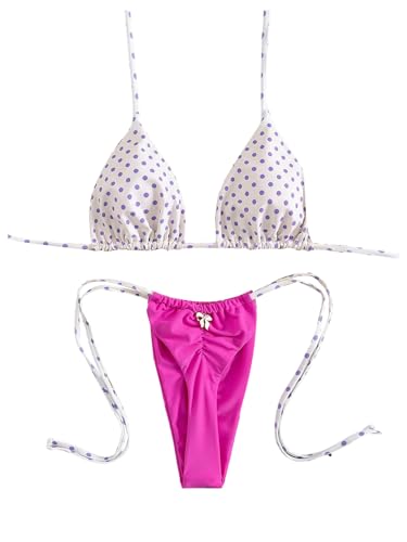 WDIRARA Women's Polka Dots Halter Bikini Set Triangle String Swimsuit High Cut 2 Piece Bathing Suit