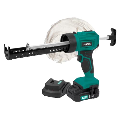 VONROC Akku Kartuschenpresse, Kartuschenpistole NEUES MODELL - 20V - 4 Stufen Durchfluss, Silikonpistole inklusive 2h Akku und Ladegerät