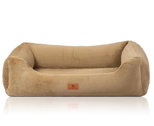 Knuffelwuff orthopädisches Hundebett aus kuschelig weichem Kaninchen Fellimitat Schnuffelupagus M-L 85 x 63cm Braun | Abnehmbarer Bezug | waschbar | für große, mittelgroße und kleine Hunde