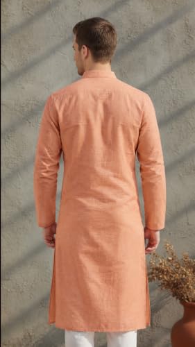 Image of Men's Linen Kurta Full Sleeve Mandarin Collar Relaxed Fit Wedding Festive