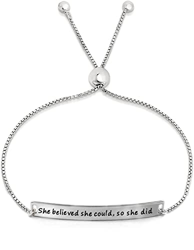 Savlano 925 Sterling Silver Engraved Inspirational Adjustable Bolo Charm Bracelet For Women Comes With Gift Box - Made in Italy