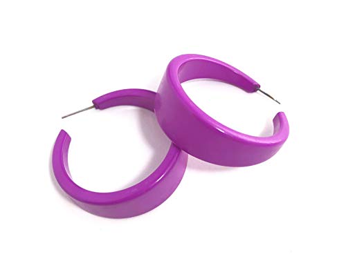 Violet Shiny Lucite Retro Emily Hoops - EM-PU-62