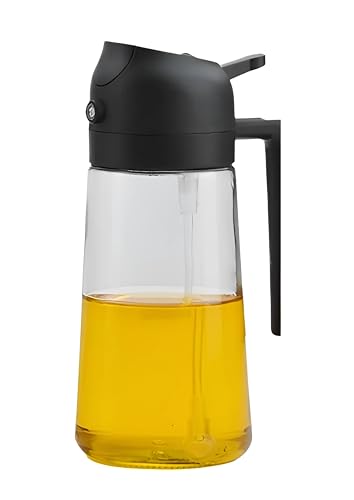 Pulverizador de Aceite 2 en 1 de Vidrio, Spray y Goteo, Dispensador con Tapa Antigoteo y Sellado Hermético, para Freidora de Aire, Barbacoa y Ensaladas Negro (Negro)