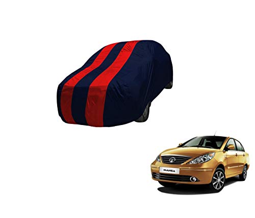 Image of Auto Hub Car Cover Compatible with Tata Manza with Mirror Pocket,Triple Stitched, Weather Proof, Manza Car Cover- Navy-Red